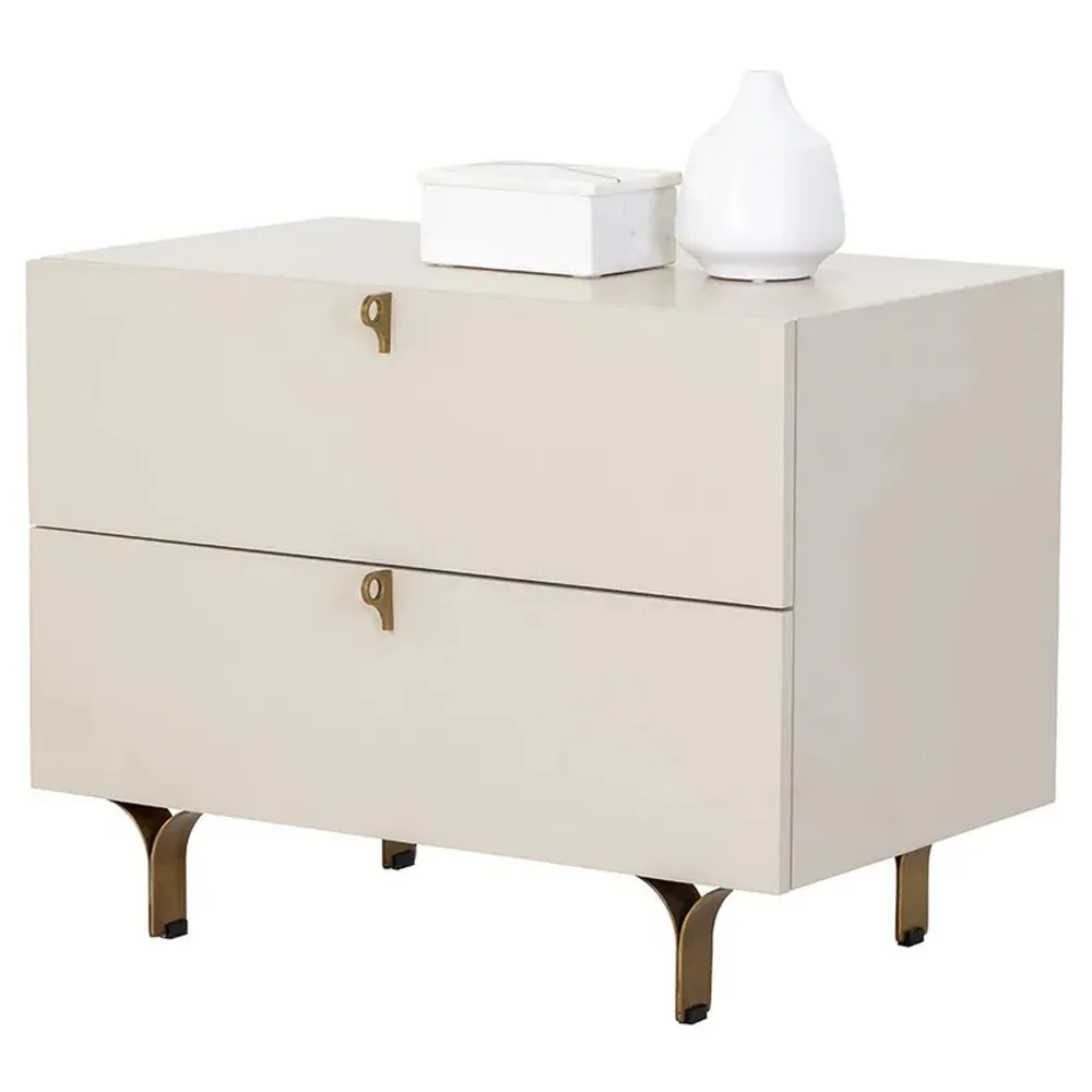 Macias Wide Nightstand - Cream, Acacia Wood