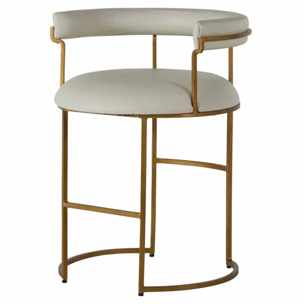Mack Curved Back Counter Stool - White, Leather