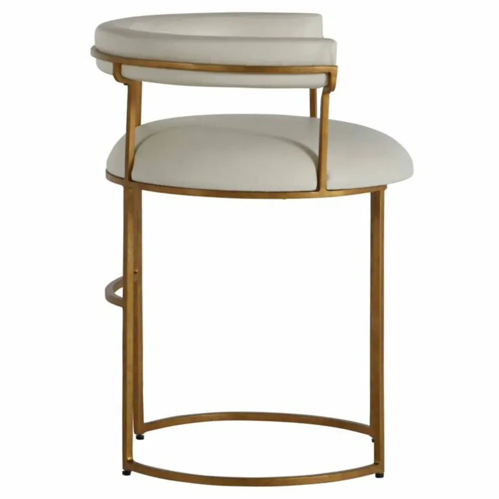 Mack Curved Back Counter Stool - White, Leather
