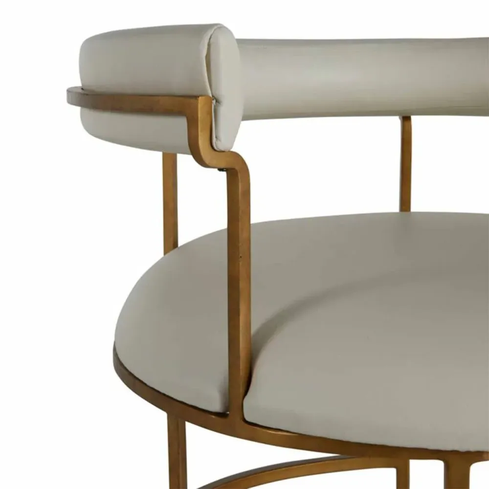 Mack Curved Back Counter Stool - White, Leather