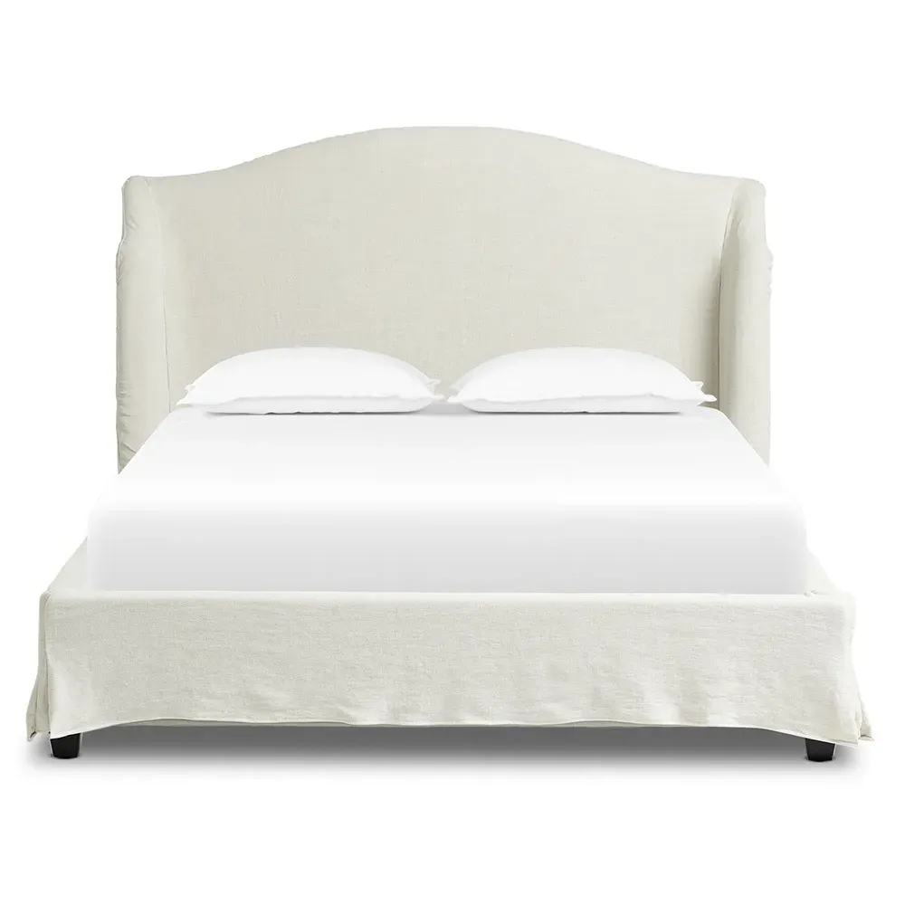 Maddie King Size Wingback Bed - Off White, Linen