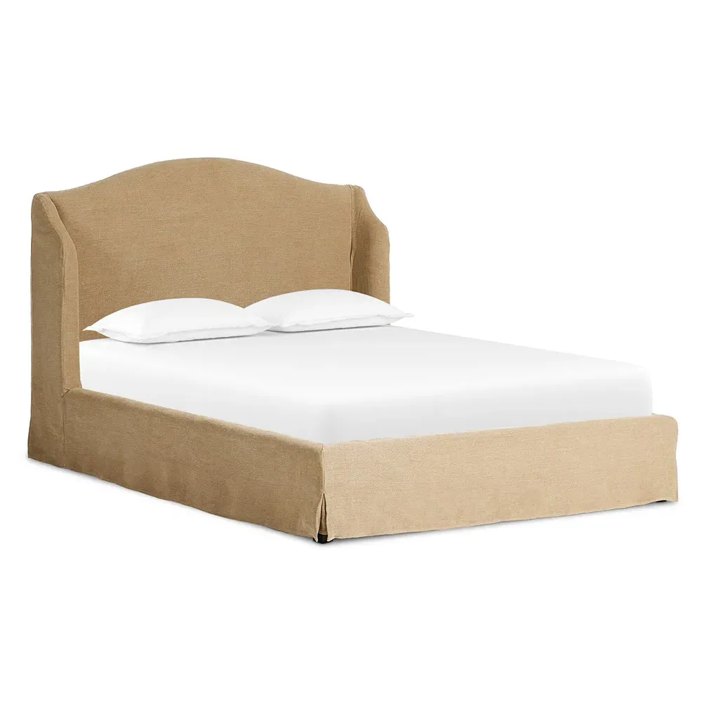 Maddie Queen Size Wingback Bed - Beige, Linen