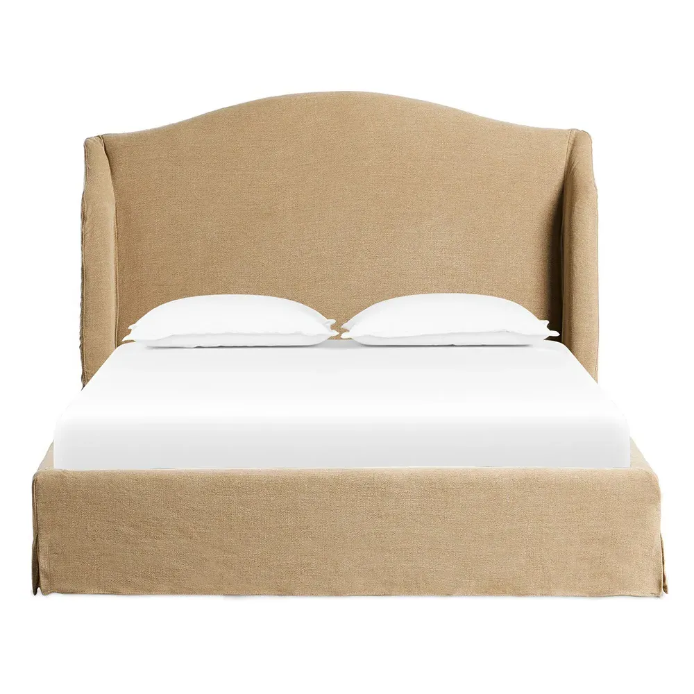 Maddie Queen Size Wingback Bed - Beige, Linen
