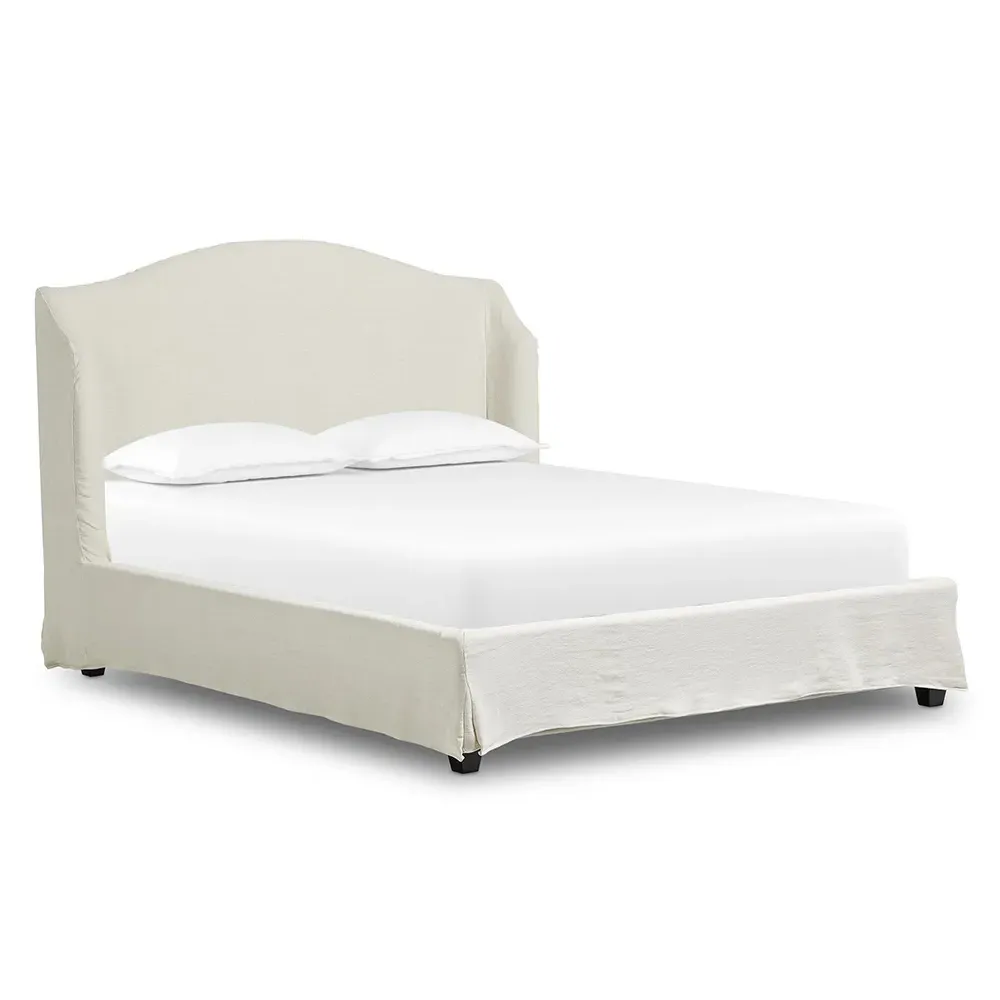 Maddie Queen Size Wingback Bed - Off White, Linen
