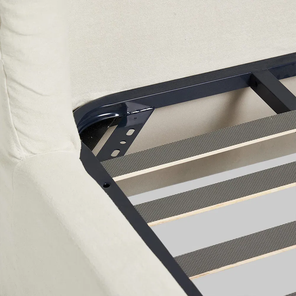 Maddie Queen Size Wingback Bed - Off White, Linen