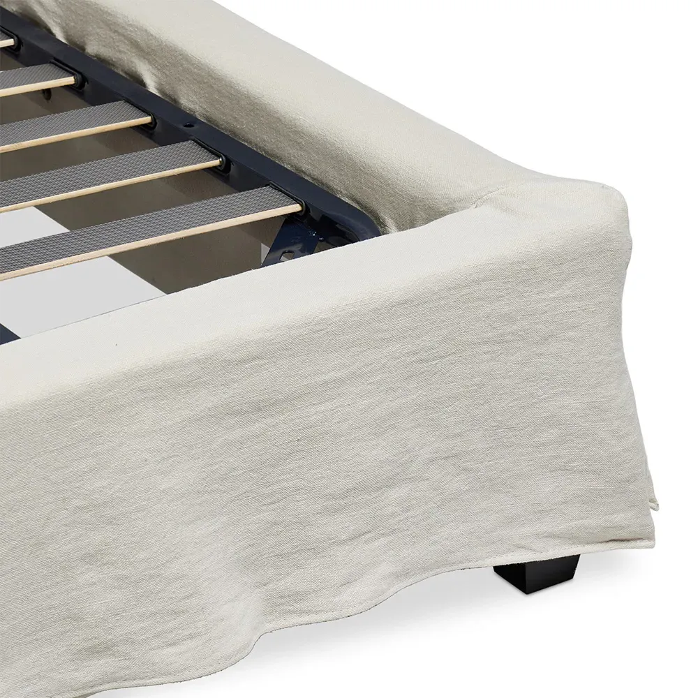 Maddie Queen Size Wingback Bed - Off White, Linen