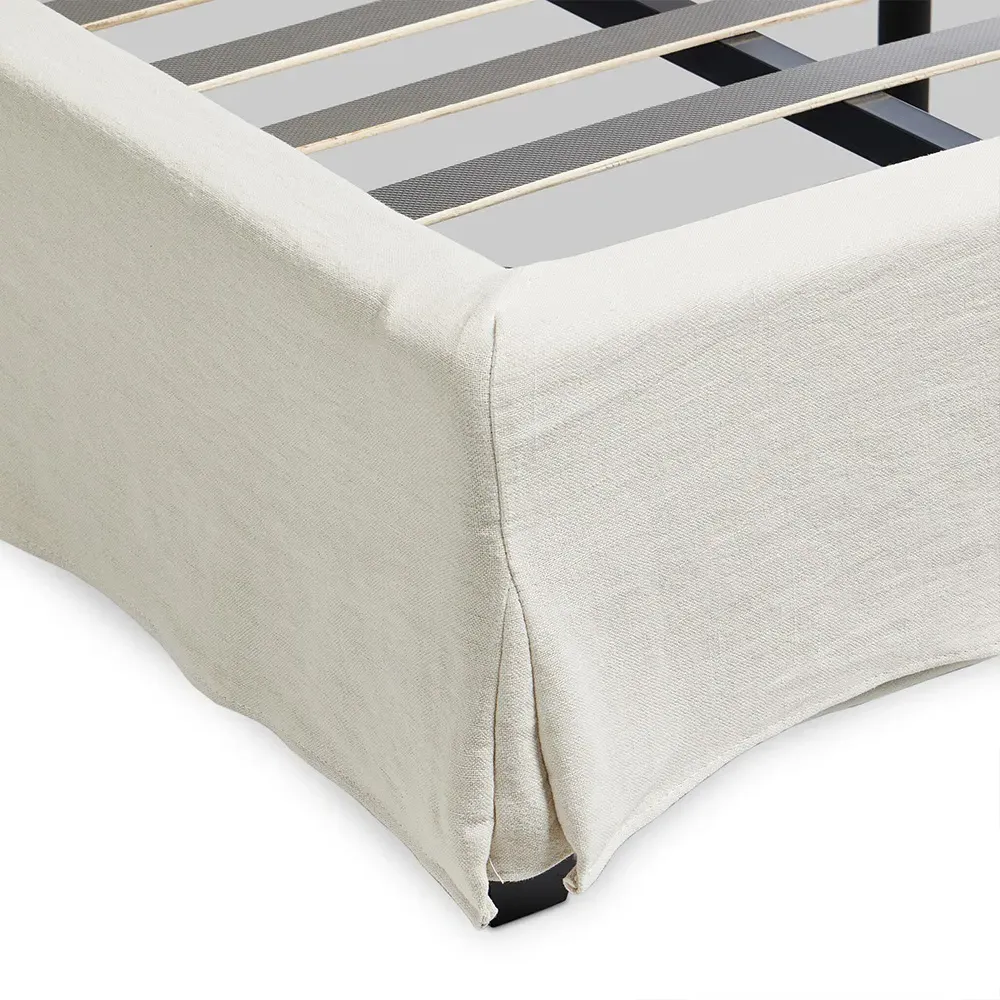 Maddie Queen Size Wingback Bed - Off White, Linen