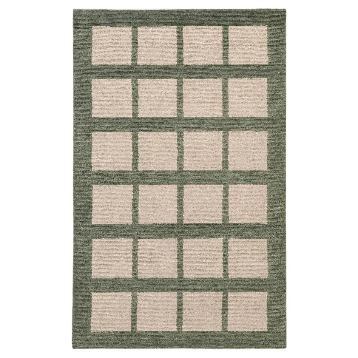 Maddox Square Patterned Rug - Green, Wool