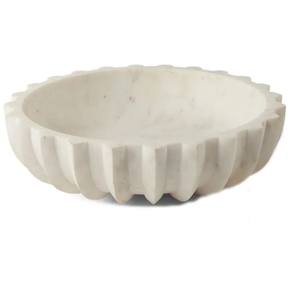 Maddux Hand Carved Decorative Bowl - White, Marble image