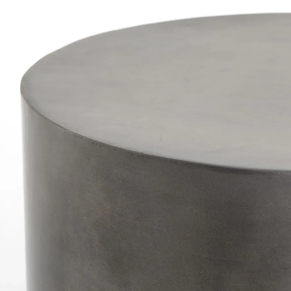 Maddux Round Drum End Table - Silver, Iron