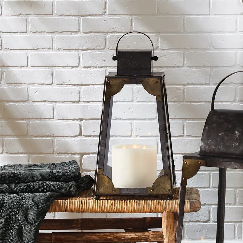 Maddy Small Lantern Candleholder - Grey, Galvanized Metal