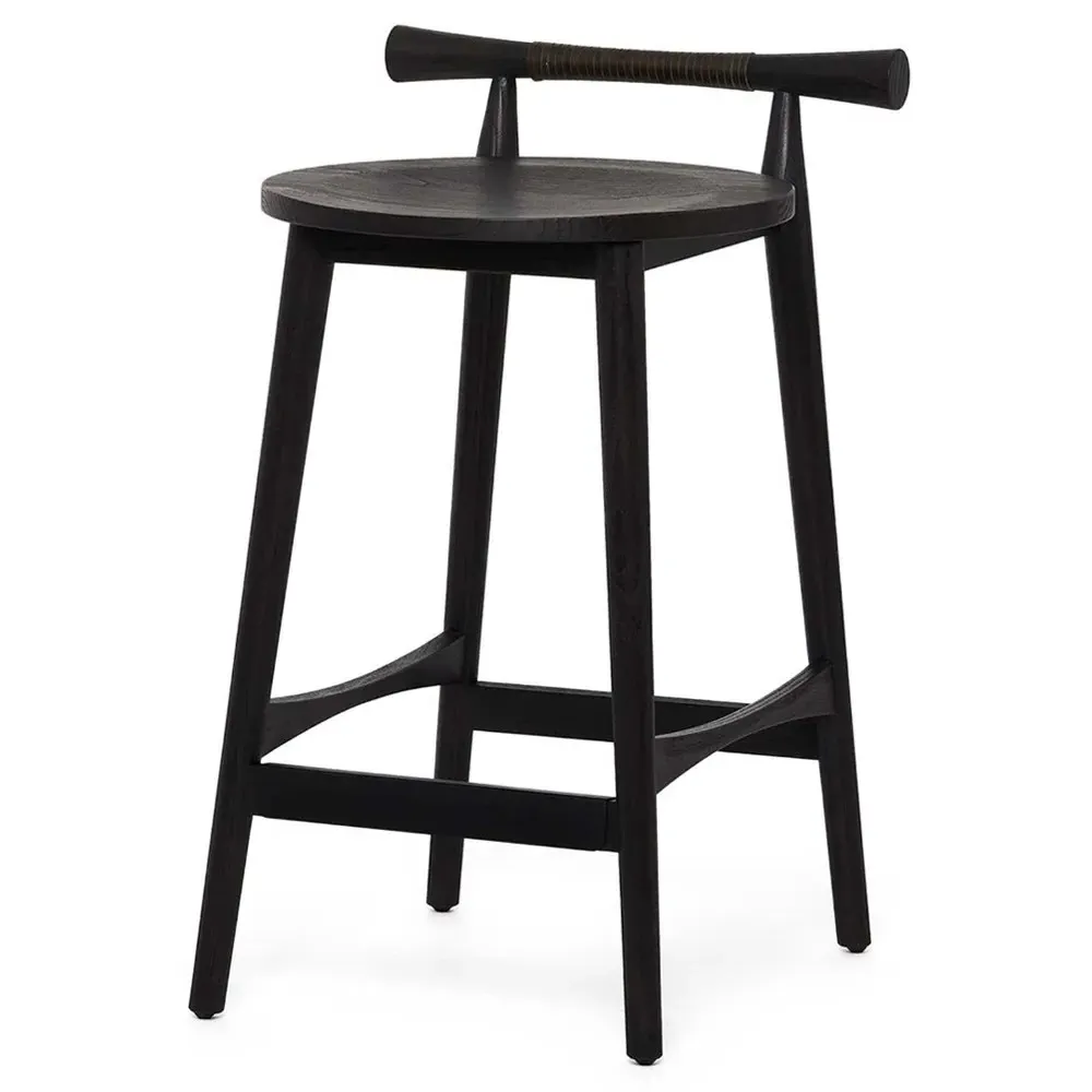 Madeira Counter Stool - Matte Black, Sungkai Wood