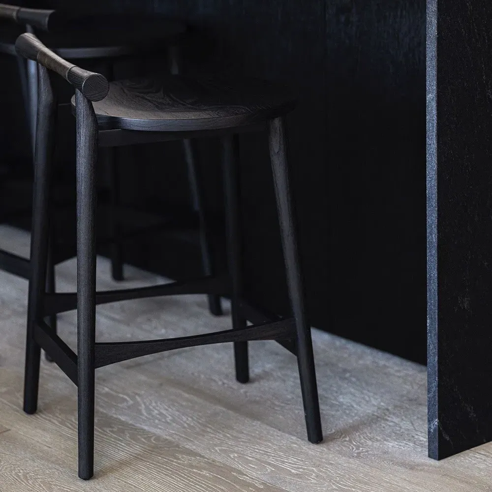 Madeira Counter Stool - Matte Black, Sungkai Wood