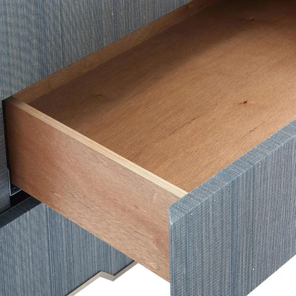 Madeline 3-Drawer Side Table - Blue Shimmer, Grasscloth