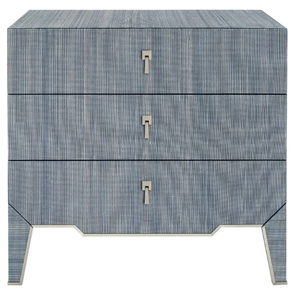Madeline 3-Drawer Side Table - Blue Shimmer, Grasscloth