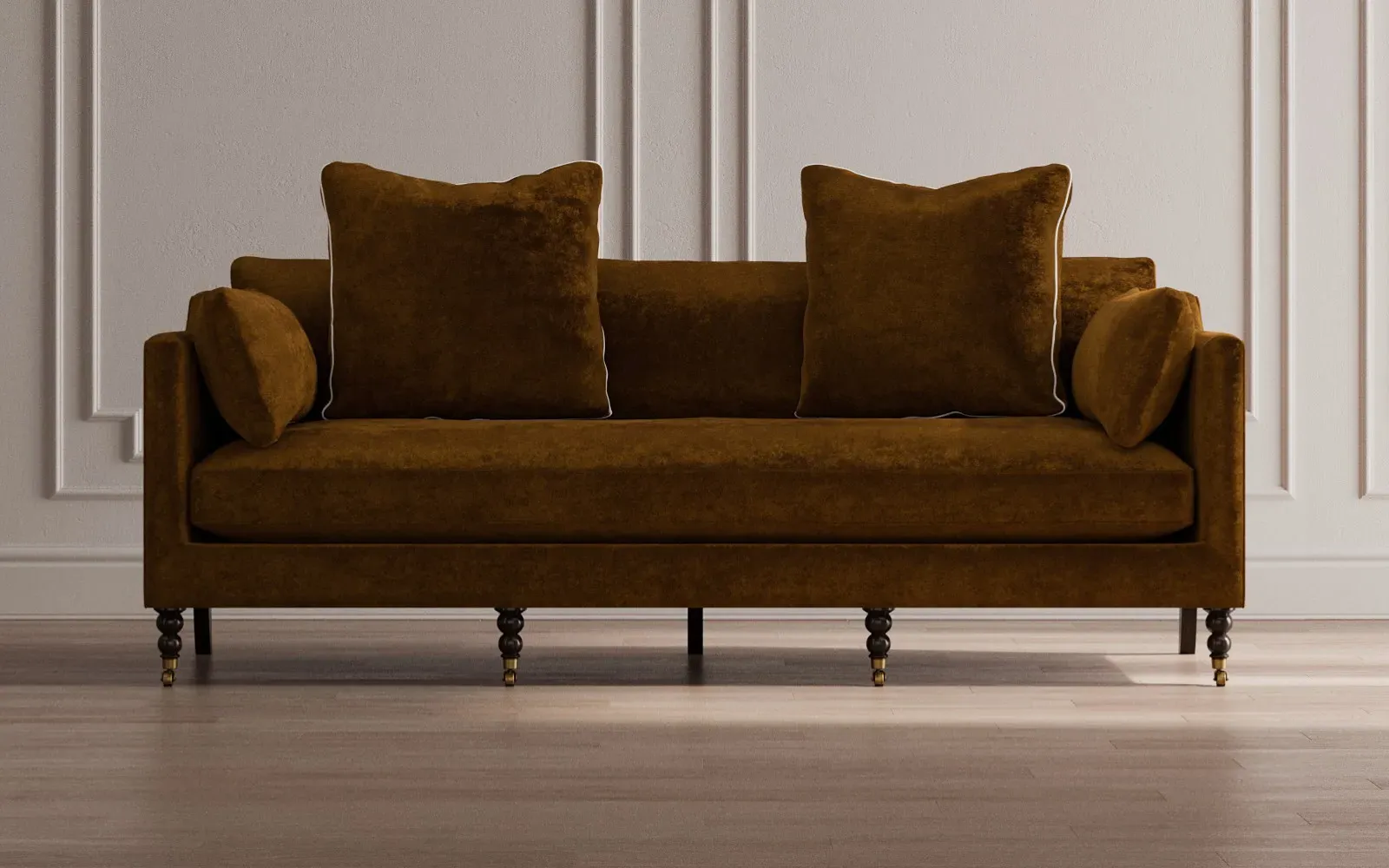 Madeline 3-Seater Sofa with Throw Pillows - Pale Blue, Velvet