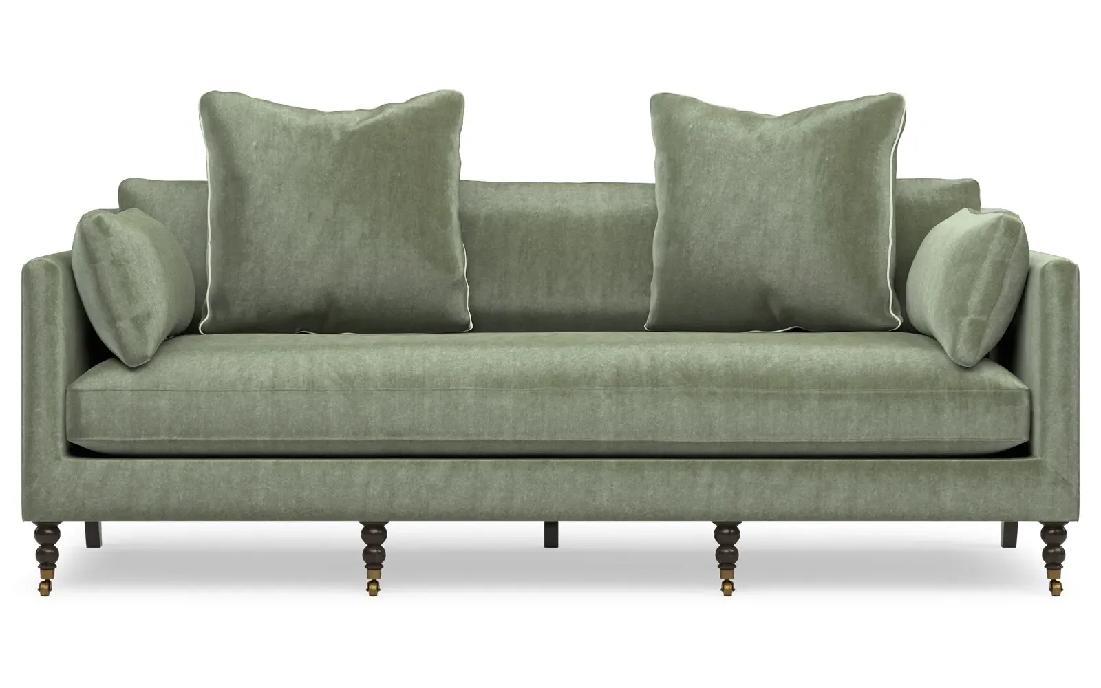 Madeline 3-Seater Sofa with Throw Pillows - Sage Green, Velvet