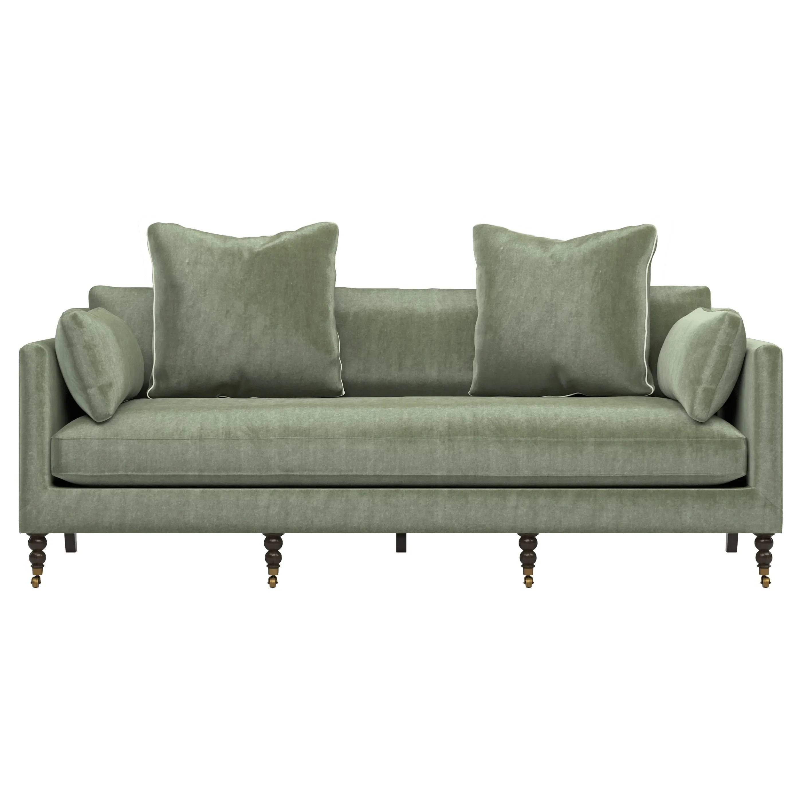 Madeline 3-Seater Sofa with Throw Pillows - Sage Green, Velvet image