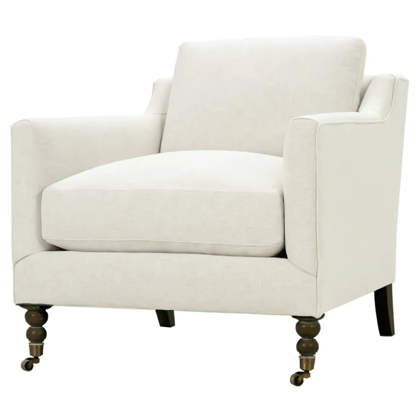 Madeline Arm Chair with Casters - Cream, Chocolate Wood