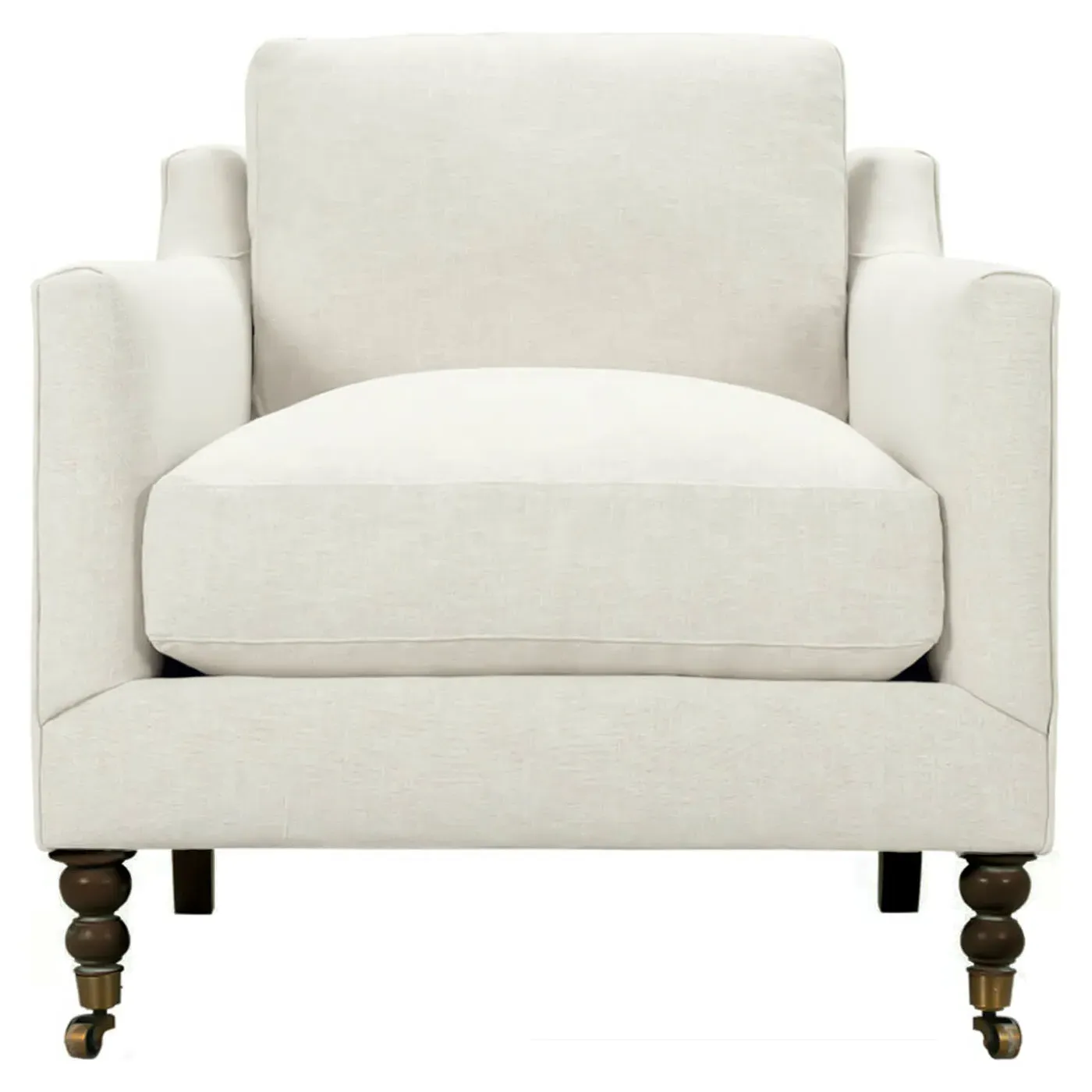 Madeline Arm Chair with Casters - Cream, Chocolate Wood