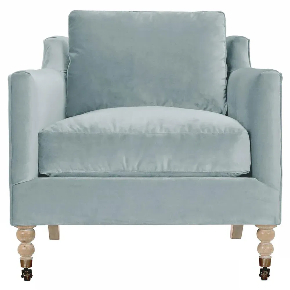 Madeline Arm Chair with Casters - Ice Blue, Oak