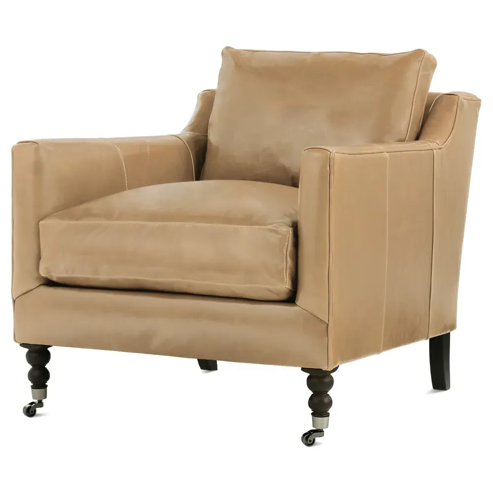 Madeline Upholstered Arm Chair with Casters - Butterscotch, Leather