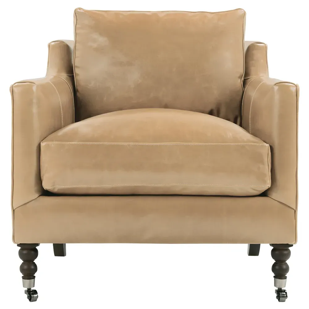 Madeline Upholstered Arm Chair with Casters - Butterscotch, Leather image