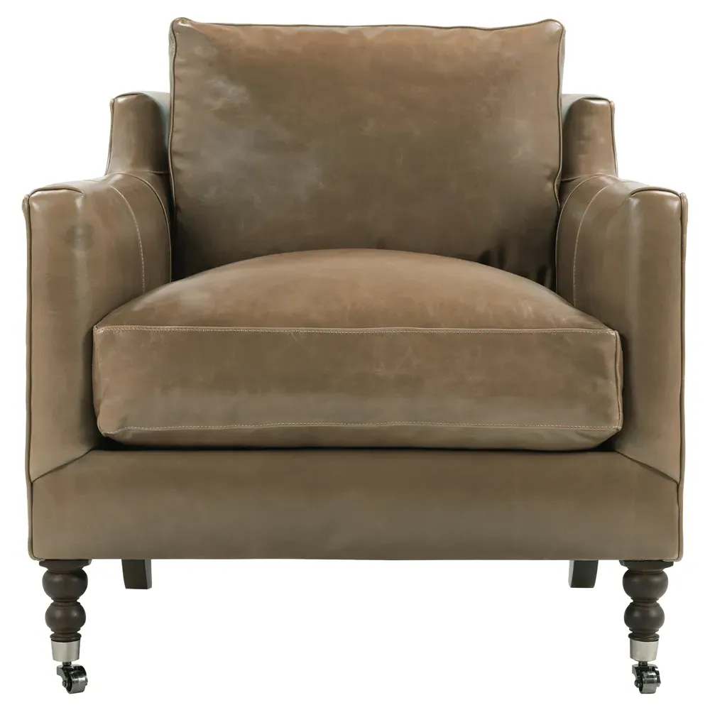 Madeline Upholstered Arm Chair with Casters - Mushroom, Leather