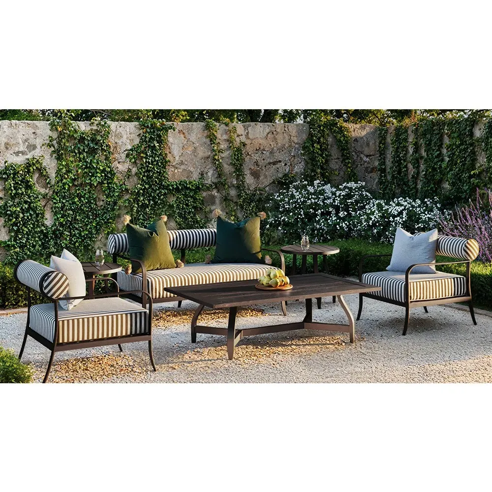 Madelle Outdoor Arm Chair - Grey Striped, Aluminum