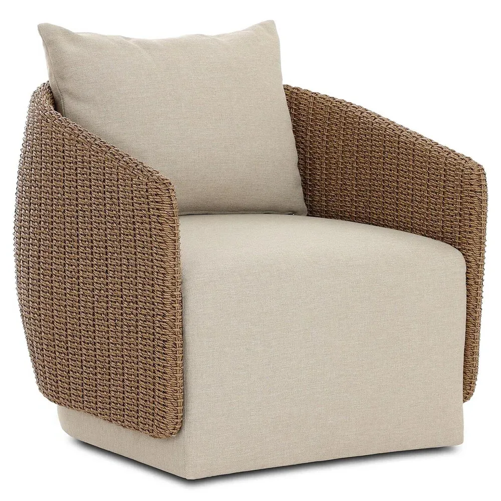 Madelyn Swivel Lounge Chair - Beige, Woven Wicker