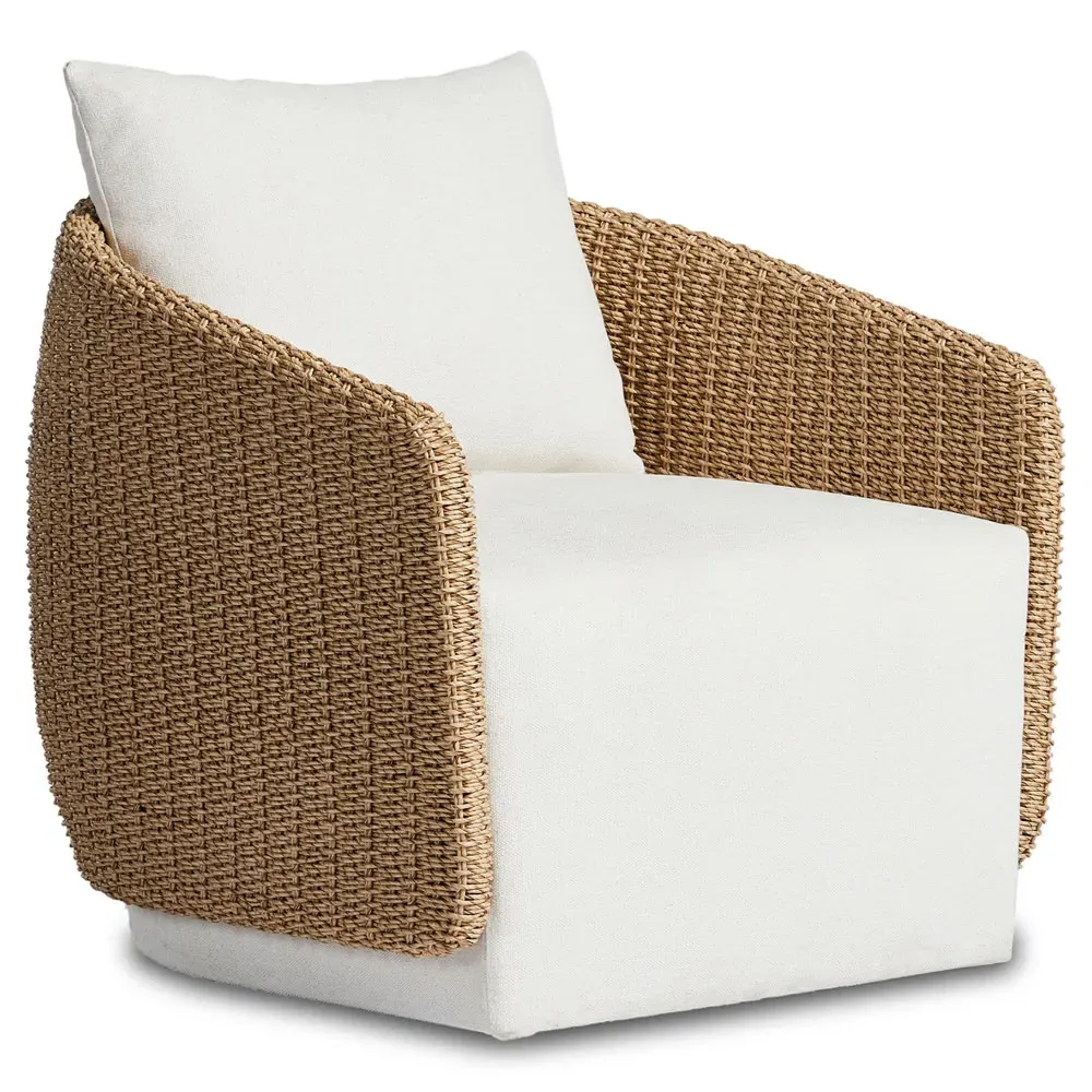 Madelyn Swivel Lounge Chair - White, Woven Wicker