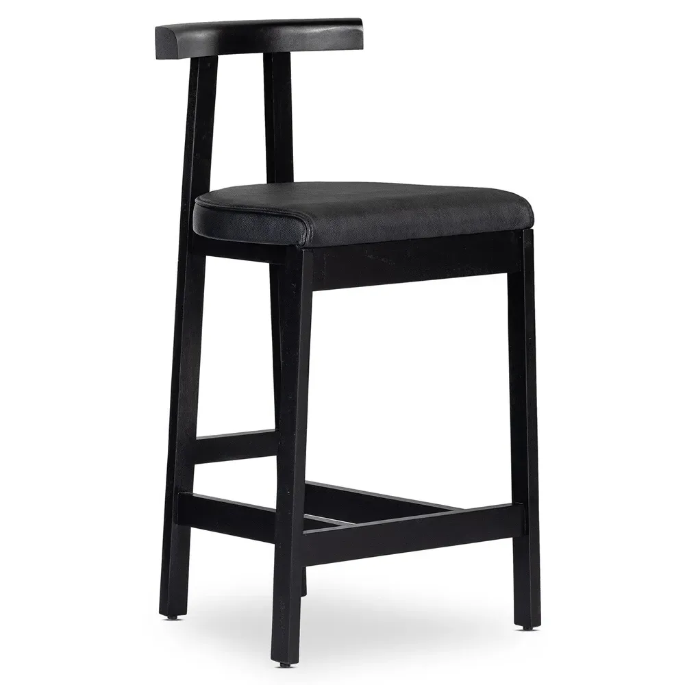 Madina Counter Stool - Black, Leather