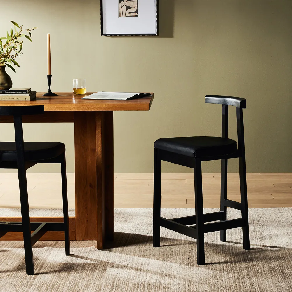 Madina Counter Stool - Black, Leather