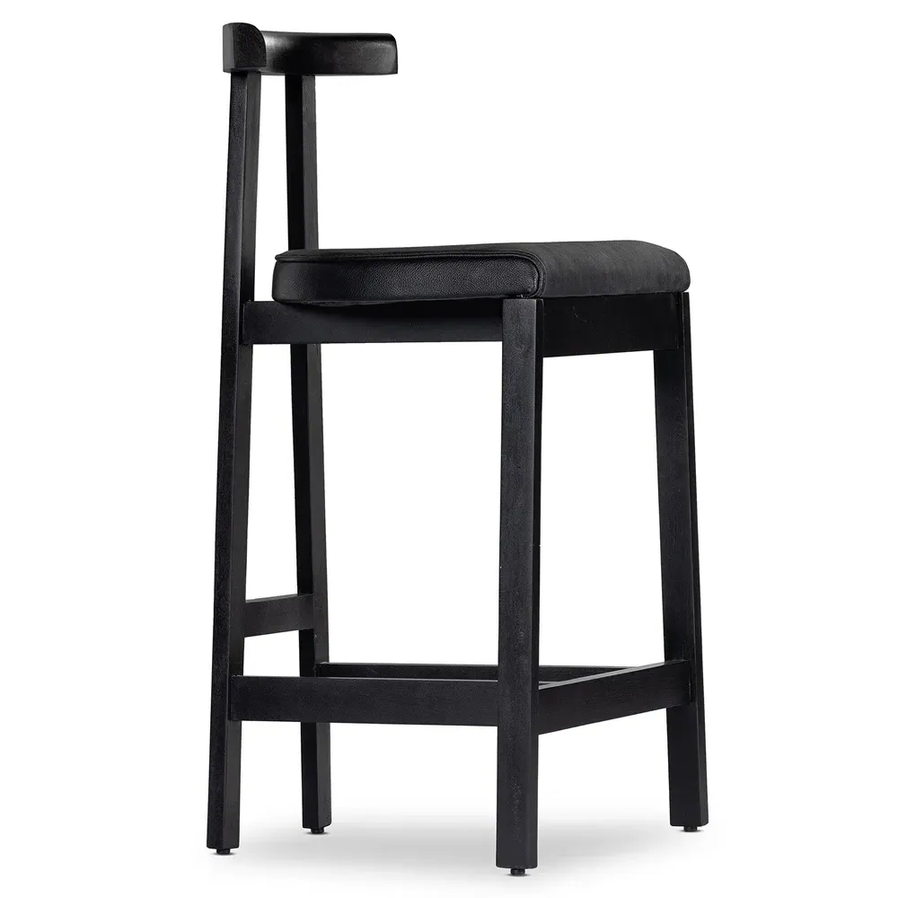 Madina Counter Stool - Black, Leather