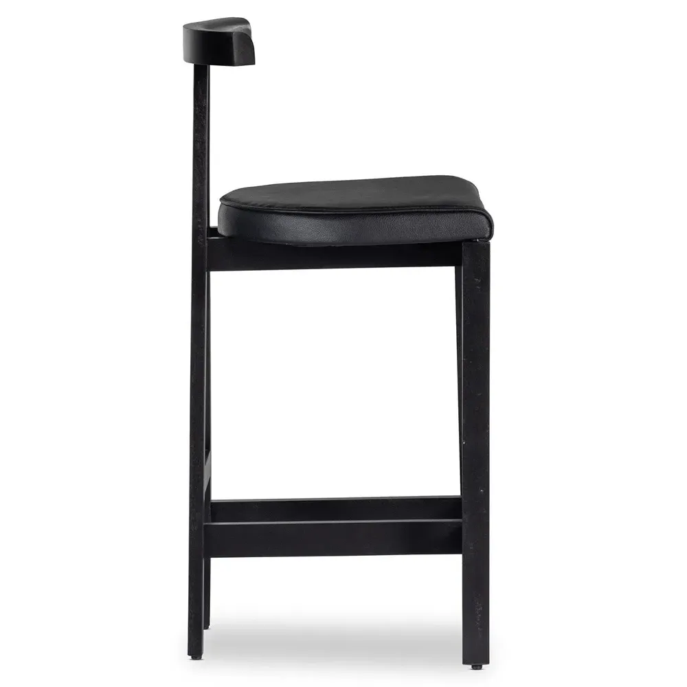 Madina Counter Stool - Black, Leather