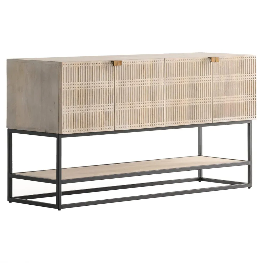 Madison Media Cabinet with Storage - Grey, Mango Wood
