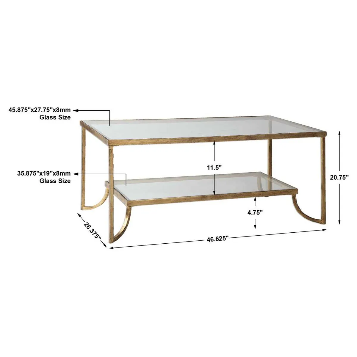 Madox Rectangular Coffee Table - Gold, Glass