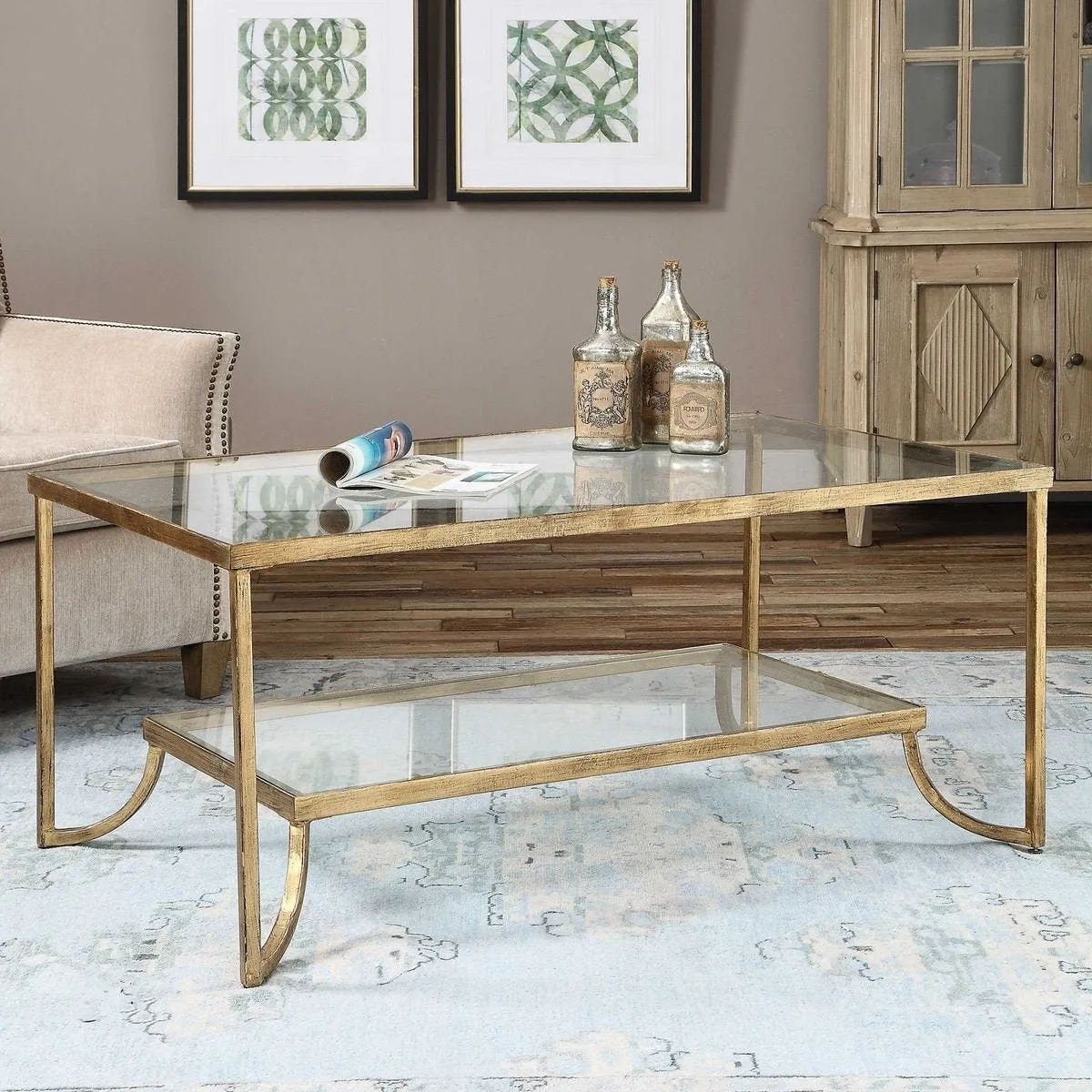 Madox Rectangular Coffee Table - Gold, Glass