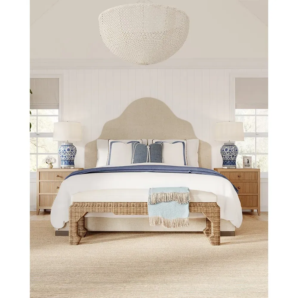 Maelis 22x22 Throw Pillow with Blue Ribbon - Cream, Linen