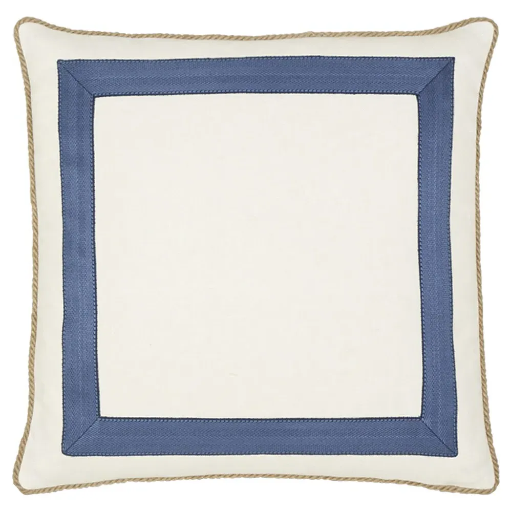 Maelis 22x22 Throw Pillow with Blue Ribbon - Cream, Linen