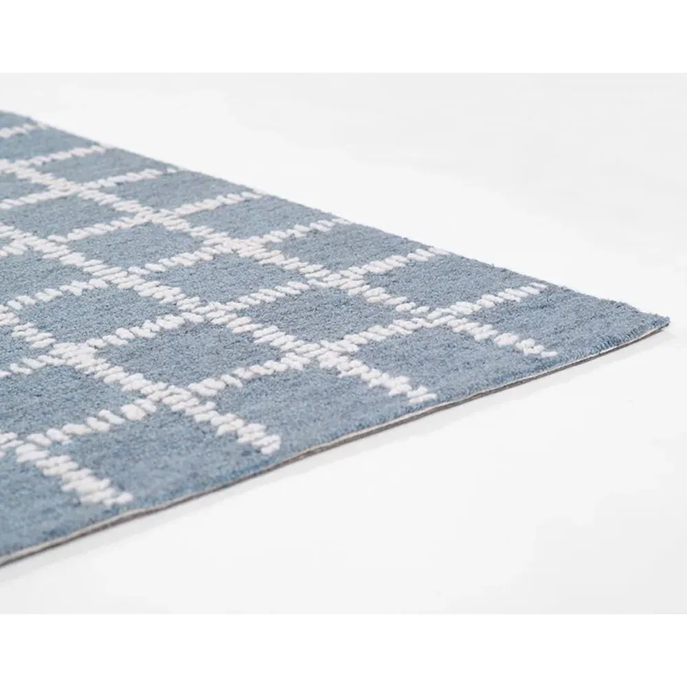 Maeve Grid Patterned Rug - Blue, Wool
