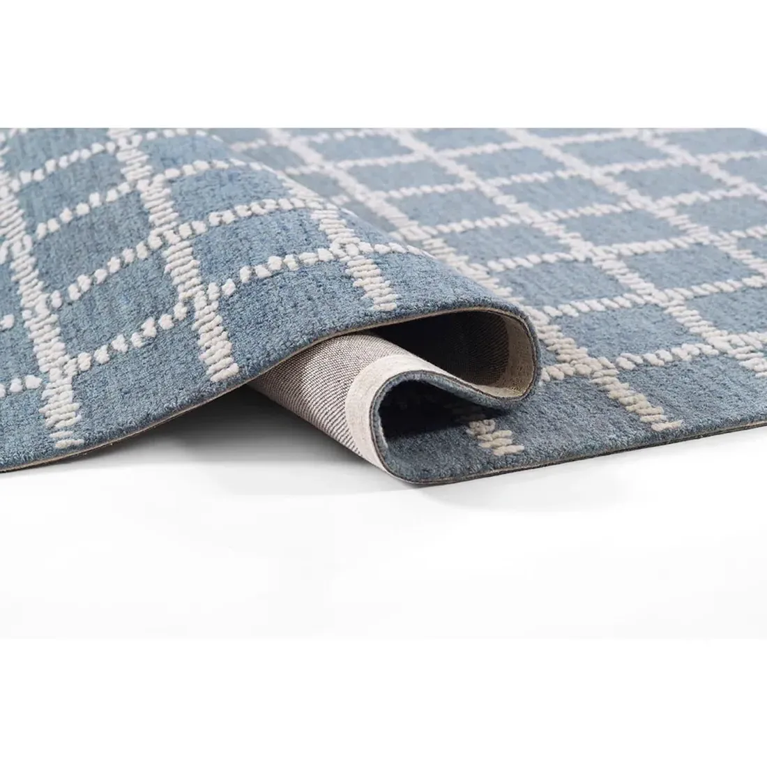 Maeve Grid Patterned Rug - Blue, Wool