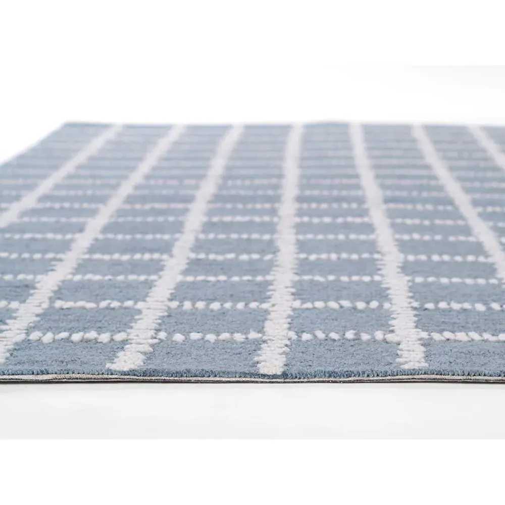 Maeve Grid Patterned Rug - Blue, Wool
