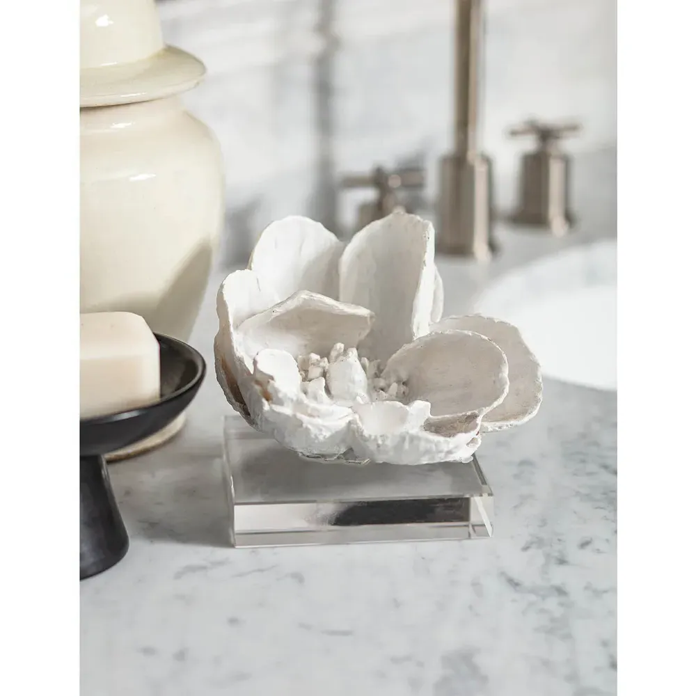 Magnolia Resin Crystal Base Sculpture - White