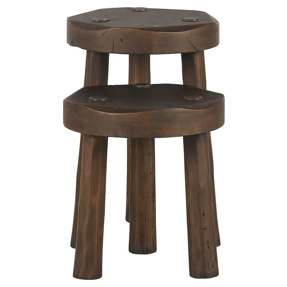 Maha Nesting Accent Stools - Brown, Reclaimed Wood