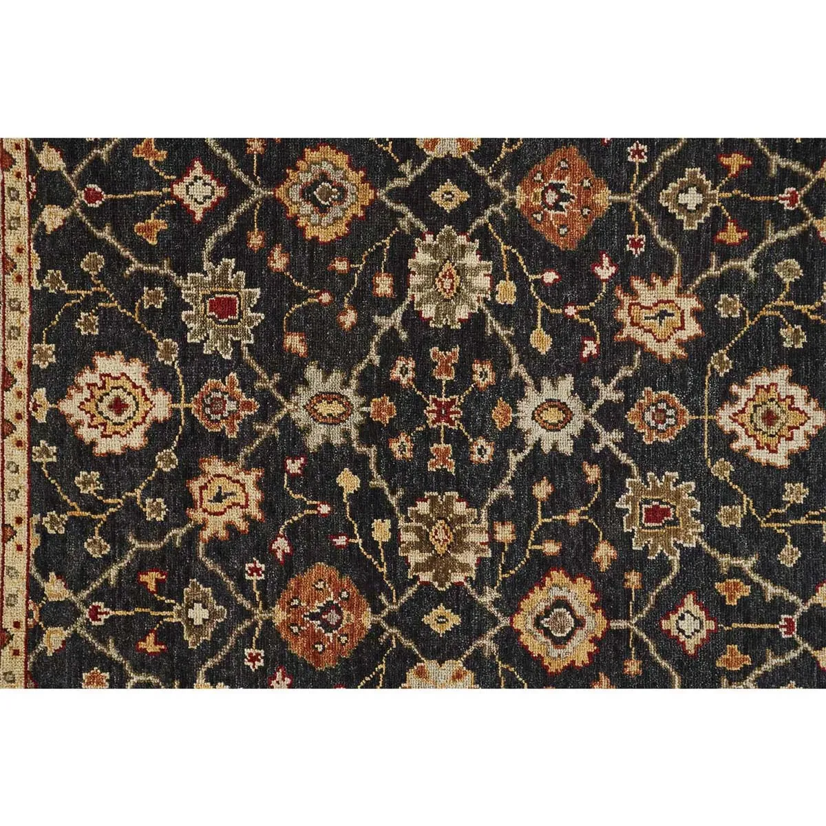 Maia Floral Patterned Hand Knotted Rug - Black, Wool