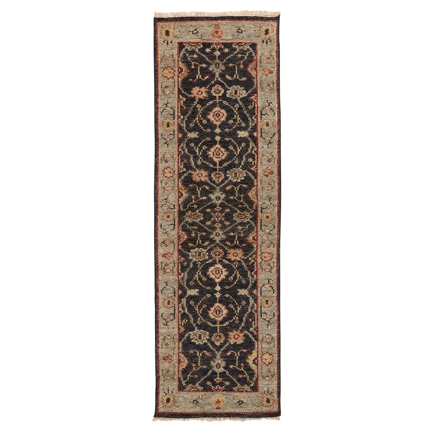 Maia Floral Patterned Hand Knotted Rug - Black, Wool
