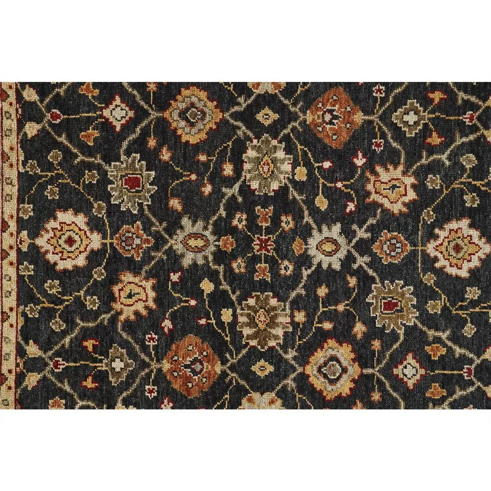 Maia Floral Patterned Hand Knotted Rug - Black, Wool
