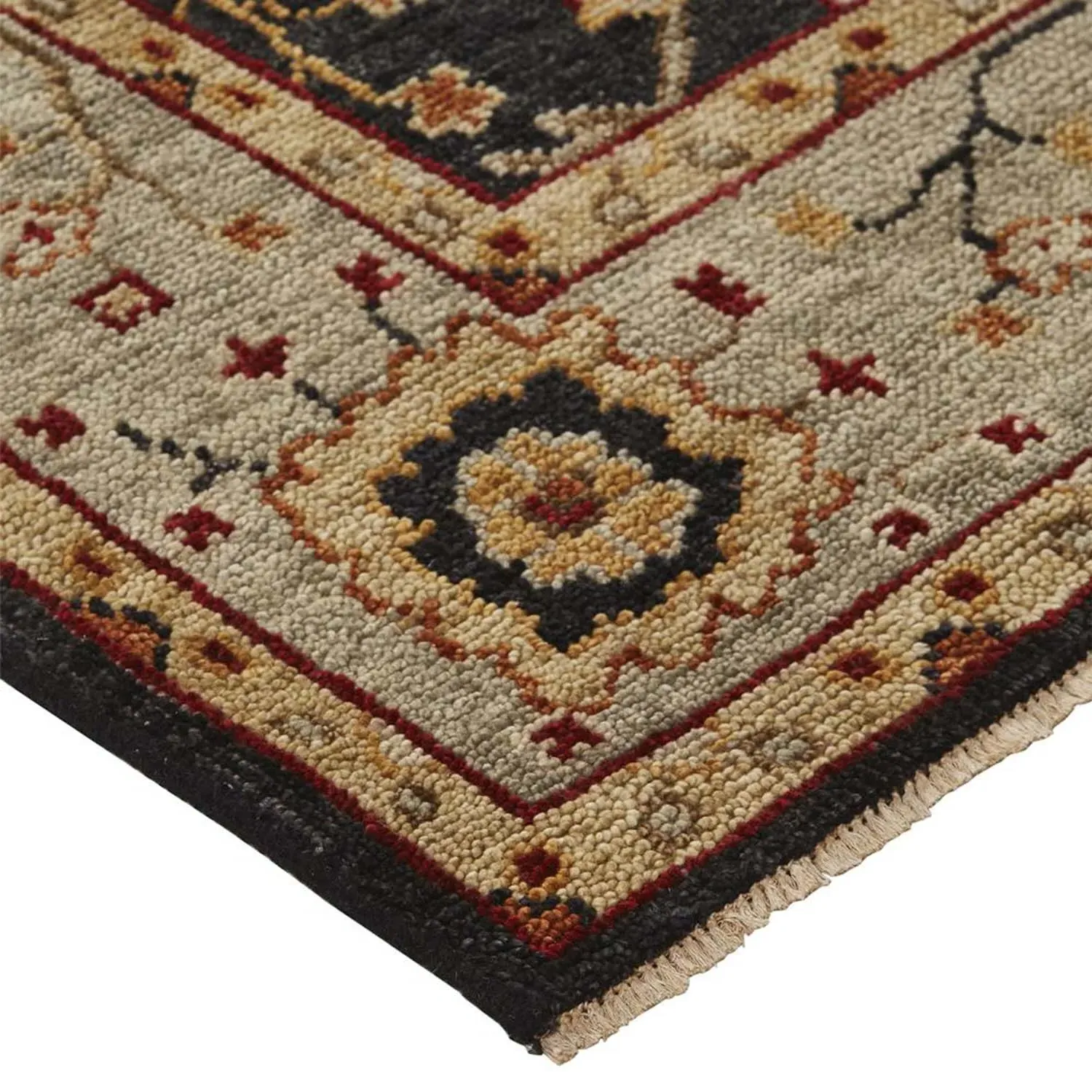 Maia Floral Patterned Hand Knotted Rug - Black, Wool