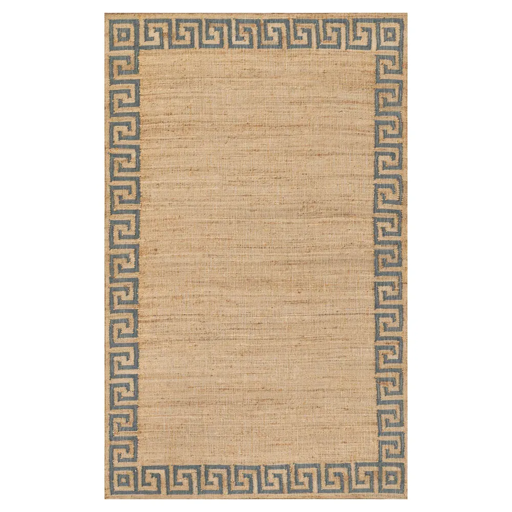 Maisha Border Patterned Rug - Blue, Blended Yarn